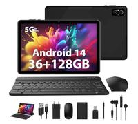 WOREGOO 10 Pouces Tablette, Android 14 Tablette Tactile 36G RAM+128G ROM, 5G WiFi, Octa-Core 2.0 GHz, 8000mAh, 1280 * 800 HD Écran, Caméra 5MP+8MP avec Clavier/Souris/Etui -Noir