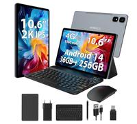 WOREGOO Tablette Android 14 de 10,6 Pouces, 4G LTE et 5G WiFi, 2.0GHz Octa-Core, 36GB RAM+256GB ROM (1TB TF), 2K 2000x1200 FHD Display, GMS/GPS/8+13MP/Batterie 9580mAh avec Clavier+Souris (Gris)