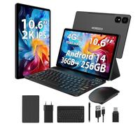 WOREGOO Tablette Android 14 de 10,6 Pouces, 4G LTE et 5G WiFi, 2.0GHz Octa-Core, 36GB RAM+256GB ROM (1TB TF), 2K 2000x1200 FHD Display, GMS/GPS/8+13MP/Batterie 9580mAh avec Clavier+Souris (Noir)
