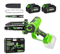 WORFCI Mini Tronçonneuse Brushless, 6&8 Pouces Elagueuse avec 2 Batteries | Moteur Sans Balais, Tension de Chaîne Sans Outil, Lubrification Automatique, Scie Sans Fil pour L'élagage et la Coupe de Bois