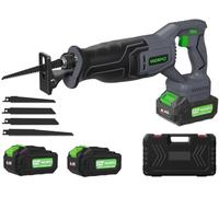 WORFCI Scie Sabre Sans Fil avec 2 Batteries, Moteur Brushless, Vitesse Variable 0-3500 CPM, 4 Lames, Changement de Lame Sans Outil pour Couper Bois/PVC/Métal (WRS21)