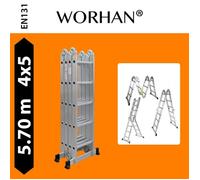 WORHAN® 5.7m Échelle Aluminium Multifonction Polyvalente Escabeau Échafaudage Multi-usage ALU Modulable Pliable KS5.7