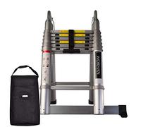 WORHAN® Echelle 3.8m Télescopique Aluminium Anodisé Modulable Pliable Polyvalente Escabeau Solide avec des Anneaux en Aluminium AK3.8+Bag
