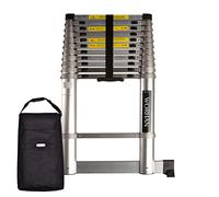 WORHAN® Echelle 3.8m Télescopique Pro avec des Anneaux en Aluminium Anodisé Solide Extensible avec Une Barre Stabilisatrice 380cm 1AK3.8+Bag