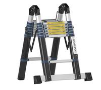 WORHAN Echelle de 4.4m Télescopique Aluminium Anodisé Modulable Pliable Polyvalente Escabeau Solide 440cm K4.4C