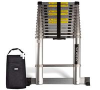 WORHAN Echelle de 4.4m Télescopique Pro avec des Anneaux en Aluminium Anodisé Solide Extensible avec Une Barre Stabilisatrice 440cm 1AK4.4+Bag
