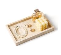 WORHE Plateau de courtoisie en pierre travertine italienne pour bijoux, parfum, maquillage, bougies, plateau décoratif en marbre naturel pour salle de bain, commode, organisateur de rangement