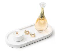 WORHE Plateau de salle de bain, en marbre, pour coiffeuse, organisateur ovale, pour bijoux, convient pour la salle de bain, la cuisine, le rangement et la décoration à la maison (BH101)