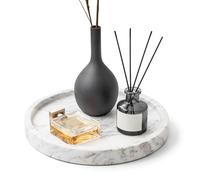 WORHE Plateau décoratif en marbre naturel pour salle de bain, chambre à coucher, cuisine, commode, plateau rond pour bijoux, parfum, cosmétiques, bougies, comptoir de rangement pour décoration
