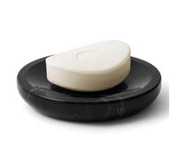 Worhe Porte-savon rond en marbre naturel - Étanche - Noir - Pour salle de bain, baignoire, douche, évier de cuisine - DL007