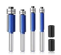 worien Ensemble de 4 Fraises Droites pour Défonceuse avec Queue de 1/4 Pouce, de Fraises à Roulement Supérieur et Inférieur pour Égaliser les Bords pour le Travail Du Bois