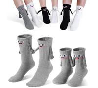 Worive Lot de 2 paires de chaussettes magnétiques pour enfants et adultes Motif famille souriante, Gris : adulte (1 paire) + M - enfants (1 paire), 4-5 ans