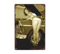Work Heels Pinup Girl Sexy Hot Rod Car The Girl Who Fixes The Car Plaque en métal rétro en fer à suspendre Décoration murale 30,5 x 20,3 cm