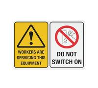 Workers Are Servicing This Equipment - Do Not Switch On 30,5 x 20,3 cm Panneau d'avertissement en aluminium avec symbole pour une utilisation en intérieur et en extérieur