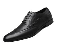 Working Dress Oxford Shoes for Men Top-Grain Leather Lace-up Brogue Rubber Sole Casual Slip(Black,44.5 EU)