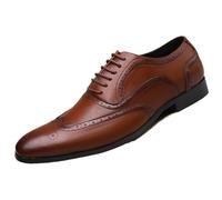 Working Dress Oxford Shoes for Men Top-Grain Leather Lace-up Brogue Rubber Sole Casual Slip(Brown,40 EU)