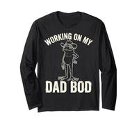 Working on My Dad BOD Funny Frog Cowboy Dad Humor Manche Longue