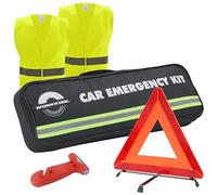 WORKKOOL Kit d'urgence Automobile avec Triangle de Signalisation, Gilet de Sécurité et Marteau d'urgence pour Voiture, Bus, Camion 4 en 1 avec Sac