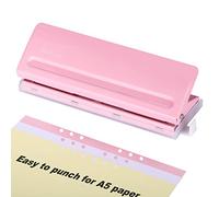 WORKLION Perforatrice à 6 anneaux : rose avec marque de positionnement, plateau à puces amovible, capacité de 6 feuilles, pour planificateur et classeur à 6 anneaux, perforatrice réglable