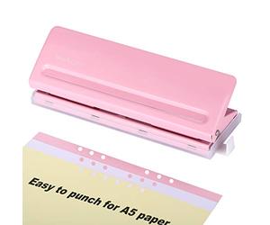 WORKLION Perforatrice réglable à 6 trous en métal pour agendas et classeurs à 6 anneaux avec capacité de 6 feuilles pour format A4 / A5 / A6 / personnel/format de poche (rose)