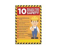 Workplace Safety Awareness Poster - 10 Rule Chart for Office, Industrial & Construction Sites, Durable Canvas Print for High-Traffic Areas(Framed,08x12inch(20x30cm))