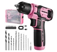 WORKPRO 8V Perceuse Visseuse Sans Fil, 2 In 1 Visseuse Devisseuse Sans Fil Rose, Accessoires 21 Pièces, avec 10MM Porte-Forets, LED Lumière, Câble de Charge Type C, pour Réparation Maison DIY