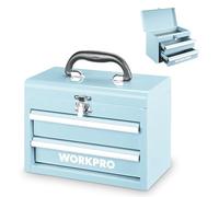 WORKPRO Boîte à Outils Métallique Portable à 2 Tiroirs, Mini Coffret avec Compartiment Supérieur, Glissières à Roulement à Billes, Poignée Ergonomique, Revêtement PVC et Patins Antidérapants