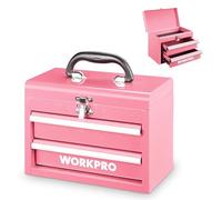 WORKPRO Boîte à Outils Métallique Portable à 2 Tiroirs, Mini Coffret avec Compartiment Supérieur, Glissières à Roulement à Billes, Poignée Ergonomique, Revêtement PVC et Patins Antidérapants