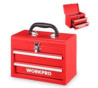 WORKPRO Boîte à Outils Métallique Portable à 2 Tiroirs, Mini Coffret avec Compartiment Supérieur, Glissières à Roulement à Billes, Poignée Ergonomique, Revêtement PVC et Patins Antidérapants