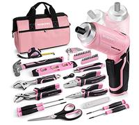 WORKPRO Boîte à Outils Pink Rose 53 Pièces avec Tournevis sans Fil 3,7 V, Caisse à Outils Complete avec Sac Durable, Trousse à Outils Rose Parfait pour Bricolage, Entretien Domestique