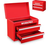 WORKPRO Boîte à tiroirs métallique avec 2 tiroirs et espace de rangement supérieur, Rouge, 27,5 x 15 x 20,8 cm, Organiseur de table avec tiroirs pour bureau, vestiaire et poste de travail