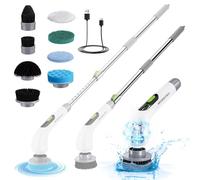 WORKPRO Brosse de Nettoyage Électrique Rotative, Brosse de Nettoyage sans Fil Rechargeable avec 8 Brosses Remplaçables, Poignée Extensible 30 à 120 cm, 3 Vitesses Réglages, IPX6, pour Salles de Bains