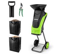 WORKPRO Broyeur de Végétaux Électrique 2500W, Coupe Max Fresh Branches 44 mm, Branches Sèches 30-35 mm, Lames SK5 Double Tranchant, 2 Sacs 45L, Trémie 7L, avec Sécateur et Roues 18 cm