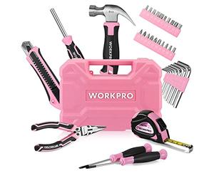 WORKPRO Caisse à Outils Rose 35 Pièces | Trousse à Outils avec Boîte de Rangement, Mallette Outils Rose pour Usage Domestique ou Petits Travaux