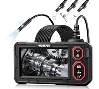 WORKPRO Caméra Endoscopique 1080P Double Objectif avec Écran IPS HD 4,3", Câble Semi-Rigide 5 m IP67, 8+1 LED Réglables, Batterie 2000 mAh, Carte TF 32 GB, Fonction Photo/Vidéo