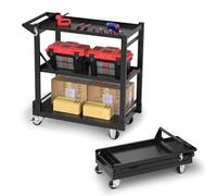 WORKPRO Chariot à Roulettes 3 en 1, Chariot Servante d’Atelier Pliable avec Poignée Latérale, 3 Niveaux de Rangement, Chariot de Service Mobile pour Garage, Atelier, Cuisine, Bureau, Entrepôt, Hôtel