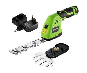 WORKPRO Cisaille Sculpte-Haie Electrique, Taille-Herbes sans Fil 12V | Taille Haie Batterie 2000mAh, avec 2 Lames, Cisaille à Gazon Léger pour Coupe, Elagage, Noir & Vert
