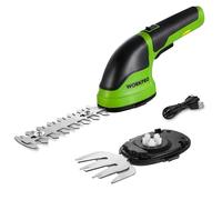 Cisaille Sculpte-Haie et Taille-Herbes sans Fil 3,6V WORKPRO, Cisaille a Gazon avec 2 Lames, Largeur/Longueur de Coupe 7,5 cm/12 cm, Batterie 2000mAh et Type C, pour Coupe, Elagage, Vert Noir