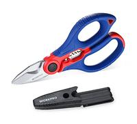 WORKPRO Ciseaux d'Electricien et Dénudeur de Câble 2 en 1 avec Etui, Ciseaux Multifonctions en Acier Inoxydable, Longeur: 162 mm