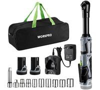 WORKPRO Clé à Cliquet Sans Fil 12V, 3/8", 55N.m, 2 Batteries de 2,0 Ah, Charge Rapide en 1 Heure, Clé à Cliquet Electrique avec Lumière LED et 10 Douilles,Sac de Rangement,Gris