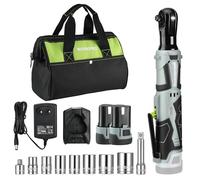 WORKPRO Clé à Cliquet Sans Fil 12V, 3/8", 55N.m, 2 Batteries de 2,0 Ah, Charge Rapide en 1 Heure, Clé à Cliquet Electrique avec Lumière LED et 9 Accessoires et Sac de Rangement