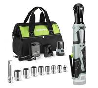 WORKPRO Clé à Cliquet Sans Fil 12V, 3/8’’, 55N.m, Charge Rapide en 1 Heure, 1 Batterie de 2,0 Ah, Clé à Cliquet Electrique avec Lumière LED et 9 Accessoires et Sac de Rangement