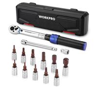 WORKPRO Clé Dynamométrique 1/4’’, Clef Dynamométrique Vélo 2-26N.m, Précision ±3%, 72 Dents, Tête à Cliquet Réversible, Barre d'Extension, Adaptateur 1/4’’X3/8’’, 11 Douilles Torx/Hexagonal pour Vélo