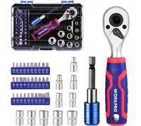 WORKPRO coffret de douilles, cliquet et embouts 42 pièces 6,35 mm avec support d'embout magnétique