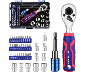 WORKPRO coffret de douilles, cliquet et embouts 42 pièces 6,35 mm avec support d'embout magnétique