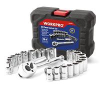 WORKPRO Coffret de Douilles Compact avec liquet 3/8-inch 24-Pièce | Jeu de douilles en acier Cr-V avec liquet pour réparation de voitures, entretien et bricolage
