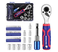 WORKPRO Coffret de Douilles et Embouts 42 Pièces, Mini Clés à Cliquet 1/4" Double Tête 2-en-1, Porte Embouts Magnétique, Outils de Réparation pour Vélos, Voitures et Maison