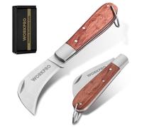 WORKPRO Couteau d'Électricien, Couteau Pliant à Lame Inox Courbée 7,5cm