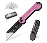 WORKPRO Couteau Utilitaire Pliant et Cutter de Poche avec Mécanisme de Changement Rapide, Manche en G10, avec 10 Lames SK5 Supplémentaires, Idéal pour Coupe de Cuir, PVC, Papier, Rose