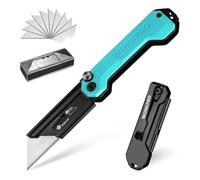 WORKPRO Couteau Utilitaire Pliant et Cutter de Poche avec Mécanisme de Changement Rapide, Manche en G10, avec 10 Lames SK5 Supplémentaires, Idéal pour Coupe de Cuir, PVC, Papier, Bleu